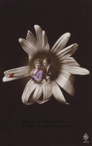 Ein junges Paar im Zentrum einer Blume mit Marienkäfer von French Photographer