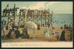 Postkarte, die die Bäder Marie-Christine in Le Havre, um 1900 darstellt (koloriertes Schwarzweißfoto) von French Photographer