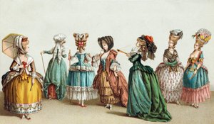 Französische Damenmode und Frisuren des 18. Jahrhunderts von French School