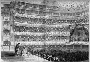 Architektur des 18. Jahrhunderts: Innenansicht des Teatro Regio in Turin (Italien) während einer Galavorstellung am 23. Januar