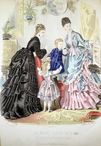 2 Frauen und 2 Kinder: Mode - in „Album de la Mode illustrée“ von French School