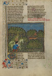 Ein getarnter Reiter und ein Bogenschütze nähern sich einem Hirsch, um 1430-40 von French School