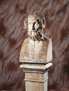 Eine französische skulptierte Kalksteinbüste von Homer, nach dem Antiken von French School
