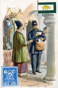 Ein Postbote in Persien, der Post zustellt, späte 19. Jahrhundert von French School