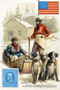 Ein Postbote in den USA, der im Winter Post zustellt, späte 19. Jahrhundert