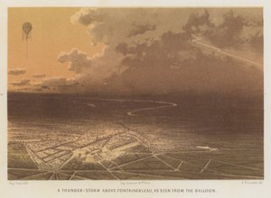 Ein Gewitter über Fontainebleau, gesehen vom Ballon (Farblithografie)