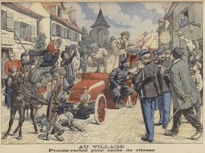 Ein Fahrer wird von der Polizei wegen Geschwindigkeitsüberschreitung angehalten, während er durch ein Dorf fährt von French School