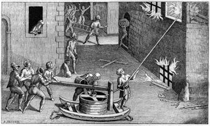 Feuerpumpe zu Beginn des 17. Jahrhunderts, nach Salomon de Caus. von French School