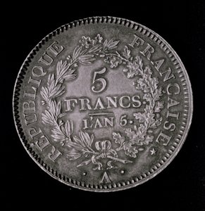 Ein Pfund von zwanzig Sols, entsprechend dem ersten Franc der Ersten Republik (Vorderseite)