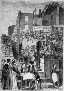 Ein Restaurant in den Ruinen des Schlosses von Saint Cloud während des Karnevals