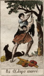 Ein Hirte rettet Ödipus als Kind, das von seinen Eltern wegen des Drängens des Orakels von Delphi ausgesetzt wurde. Aus „Mythologie der Jugend“ von Pierre Blanchard 1803.