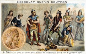 Ein Soldat zerbricht die Soissons-Vase, die Clovis besitzen möchte, 486