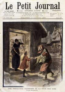 Eine rührende Tradition des Festes der Könige: der Anteil der Armen - in „Le Petit Journal“ vom 12.01.1908 (Gravur) von French School