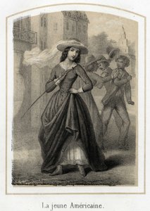 Eine junge Amerikanerin verursacht Kämpfe zwischen ihren Verehrern, anonyme Gravur des 19. Jahrhunderts von French School