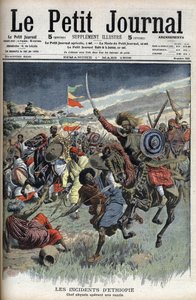 Abessinischer Häuptling auf einem Überfall, Äthiopien, März 1908 (christliche Abessinier kämpfen gegen muslimische Somalis an der Grenze zwischen Äthiopien und Somalia) aus Le Petit Journal (Gravur) von French School