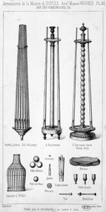 Zubehör des Hauses A. Dupuis, einschließlich Lampen, Werkzeuge und Spiele, im Katalog präsentiert.