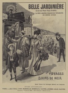 Werbung für das Bekleidungsgeschäft Belle Jardiniere, Paris
