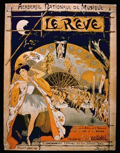 Werbung für das Musical The Dream an der Academie Nationale de Musique, graviert von Gillot, ca. 1890 (Farbstich)
