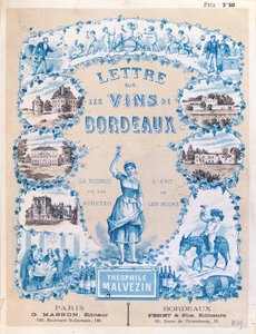 Werbung zur Veröffentlichung von Lettre sur les Vins de Bordeaux von Theophile Malvezin, 1889 von French School