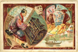 Werbe-Chromolithographie von Guerin Boutron Schokoladen von French School