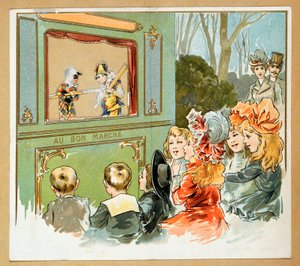 Werbung für Kaufhäuser "Le Bon Marché" mit einer Gruppe von Kindern, die eine Show beobachten, 20. Jahrhundert von French School