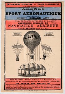 Luftfahrtausstellung in Paris 1885 unter der Leitung von Eugene Godard, veröffentlicht 1885