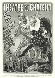 Illustrierte Plakatdarstellung von zwei Hauptfiguren der Feerie Les Pilules du Diable, Seringuinos und Sottinez (Stich) von French School