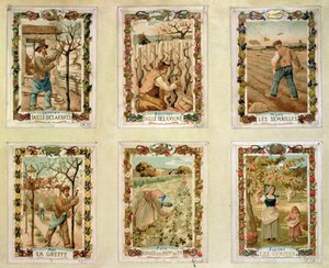 Landwirtschaftlicher Kalender, der die verschiedenen Jahreszeiten der Landwirtschaft darstellt, Ende des 19. Jahrhunderts