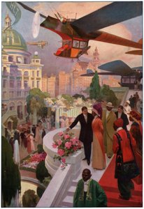 Flugzeuge in der Zukunft. ca. 1910 (Gravur) von French School