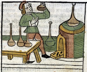 Alchemist - in "Les propriétaires des choses corporelles et spirituelles" (Buch XVIII) von Glanville, Lyon