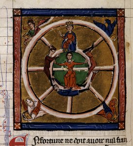 Alexander III. der Große (356-323 v. Chr.) auf dem Rad des Schicksals. Miniatur des Manuskripts 