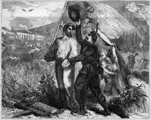 Allegorie der Annexion Savoyens an Frankreich im Jahr 1860. Gravur in „Le Monde Illustré“ Nr. 167 vom 23. Juni 1860. von French School
