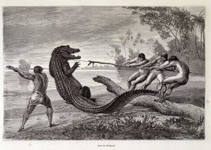 Alligatorjagd, Brasilien, „Rund um die Welt“ 2. Woche 1874 von French School