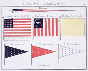 Amerikanische Seeflaggen und Wimpel, aus einem französischen Flaggenbuch, ca. 1819
