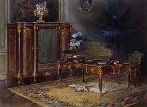 Ein Interieur mit einem Louis XV Stil Ormolu-montierten und Parkett Bureau Plat und Bibliothek