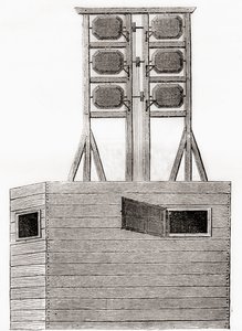 Ein Lufttelegrafensystem, das im 18. Jahrhundert in England verwendet wurde, aus Les Merveilles de la Science, veröffentlicht um 1870 (Gravur)
