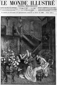 Ein Nachmittag um eine Partitur in einem Pariser Salon. Gravur in „The Illustrous World“ im Jahr 1888. von French School