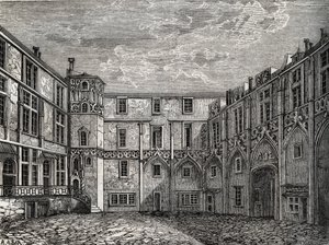 Altes Hotel de la Tromoille, rue des Bourdonnais, Paris (1. Arr.) Gravur in „Physische, zivile und moralische Geschichte von Paris: von den ersten historischen Zeiten bis zur Gegenwart“ von Jacques Antoine Dulaure von French School