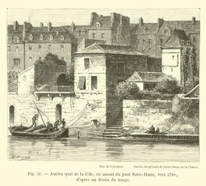 Alter Kai der Insel, flussaufwärts der Pont Notre-Dame, um 1780, nach einer zeitgenössischen Zeichnung von French School