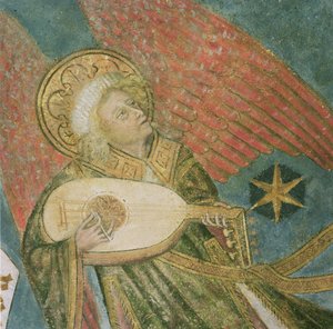 Engelmusiker, der eine Laute spielt (Detail) von French School