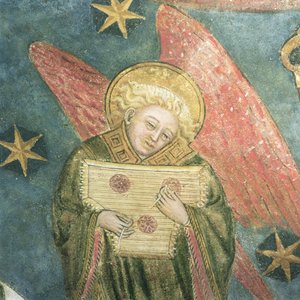 Engelmusiker, der ein Psalter spielt (Detail) von French School