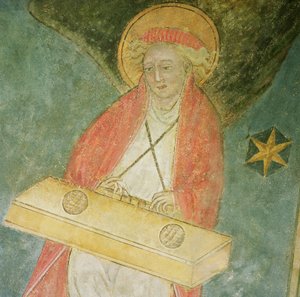 Engel spielt ein Clavichord, Detail aus dem Gewölbe der Krypta