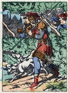 Anonyme Illustration für „Dornröschen“, Märchen von Charles Perrault (1628-1703), französischer Schriftsteller. Holzstich von Imaging Pellerin - Epinal, späte 19. Jahrhundert. von French School