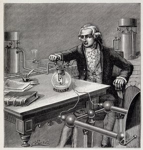 Antoine Laurent de Lavoisier (1743-1794) führt ein Experiment durch - in „Physique populaire“ von Emile Desbeaux