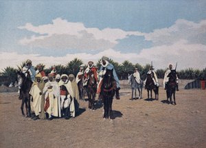 Arabische Gefangene: Ein Konvoi arabischer Gefangener wird vor dem Agha unter der Eskorte von Dairen, kommandiert von einem Spahi, geführt - in „Militäralbum“ - Spahis von French School