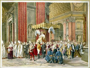 Ankunft von Papst Pius IX. auf der Sedia Gestatoria zur Eröffnung des Ersten Vatikanischen Konzils am 8. Dezember 1869