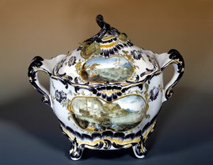 Kunst Französisch: Große Sipiere, lila Dekor im Rokokostil des 18. Jahrhunderts