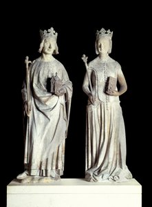 Französische Kunst: Statuen des Königs von Frankreich Karl V. und der Königin von Frankreich Jeanne de Bourbon