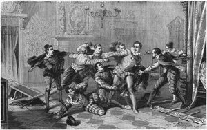 Ermordung von Heinrich I. von Lothringen, Herzog von Guise, bekannt als der Balafré (1550-1588), 23. Dezember von French School