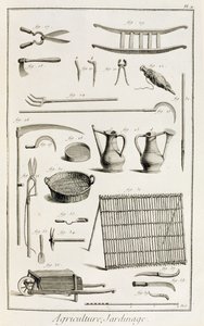 Sortiment von Gartengeräten, aus der Encyclopedie des Sciences et Metiers von Denis Diderot (1713-84) veröffentlicht ca. 1770 von French School